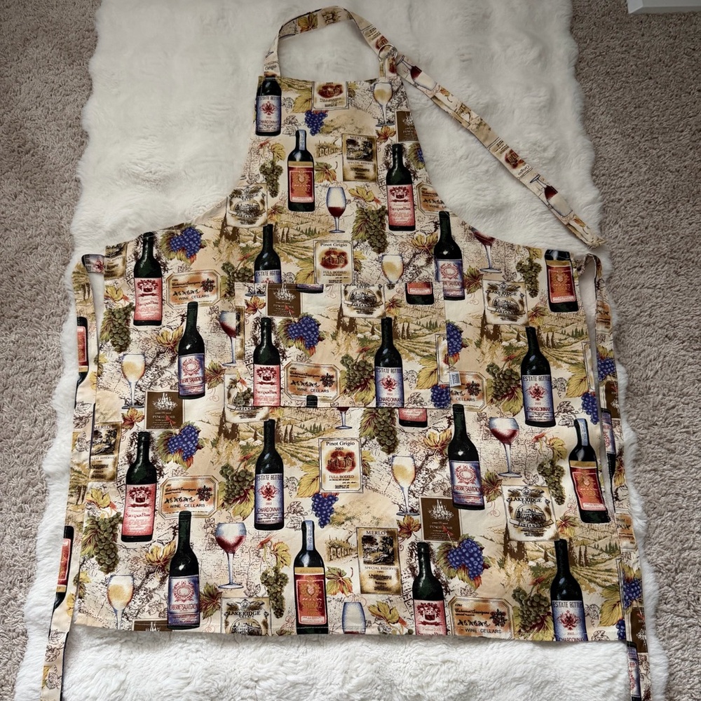 mou designs Wine Glass & Bottle Kitchen Cotton Apron-Fun Barware / Chef Cooking - Picture 7 of 11